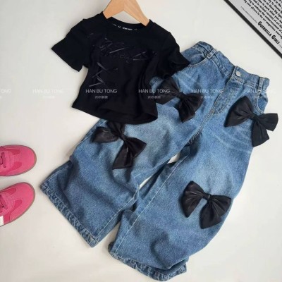 Edgy Black & Denim 2-Piece Set
