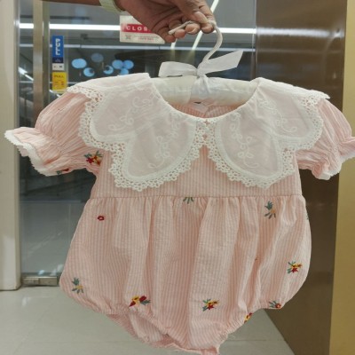 Baby Girls Pink Striped Embroidered Romper
