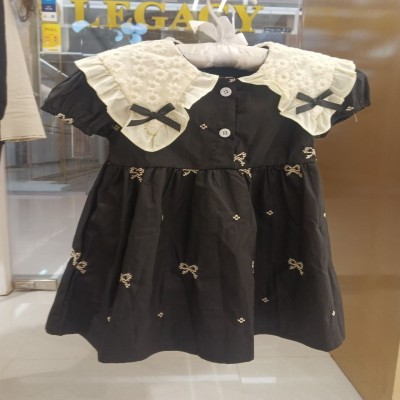 Girls’ Black Embroidered Party Dress with Floral