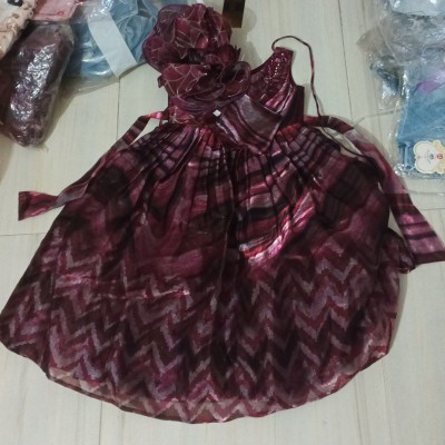 Maroon Metallic Printed One-Shoulder Party Dress