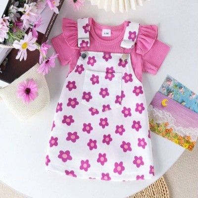 Baby Girl Pink Daisy Overall Dress Set