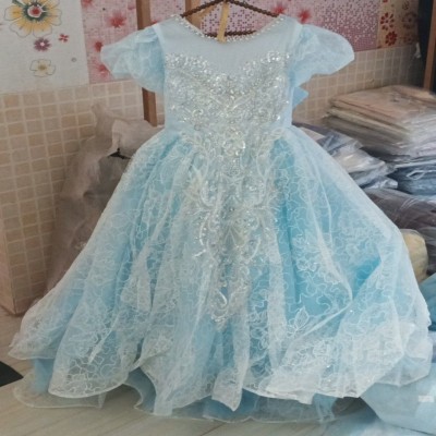 Sky Blue Sequined Lace Princess Gown