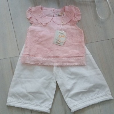 Pink Embroidered Top & White Culottes Set