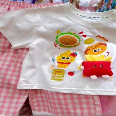 Little Girls' "Yummy Food" Graphic T-Shirt & Gingham Pants Set
