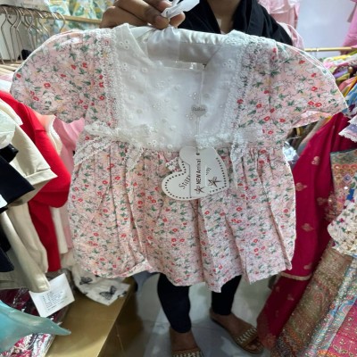 Pink Floral Print Lace Panel Puff Sleeve