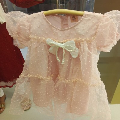 Girls Light Pink Pearl Bow Layered Tulle Dress