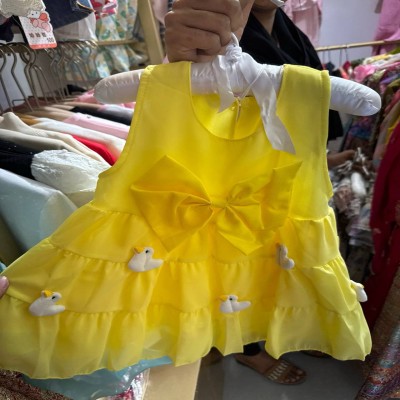 Yellow Tiered Duck Appliqué Tutu Dress with Big Bow