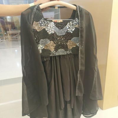 Elegant Black Sequin Embellished Girls Party Wear Gown Set