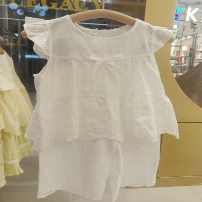 Girls’ White Eyelet Embroidered Flutter-Sleeve Top & Matching Shorts Set