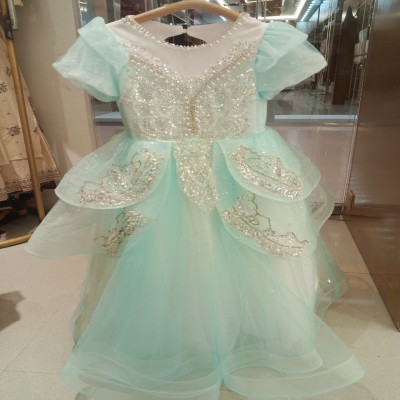 Mint Green Sequin & Pearl Embellished Layered Princess Ball Gown