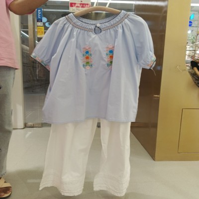 Girls’ Light Blue Embroidered Kurta with White Palazzo Pants