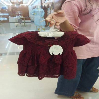 Burgundy Floral Lace Party Dress with White Bow