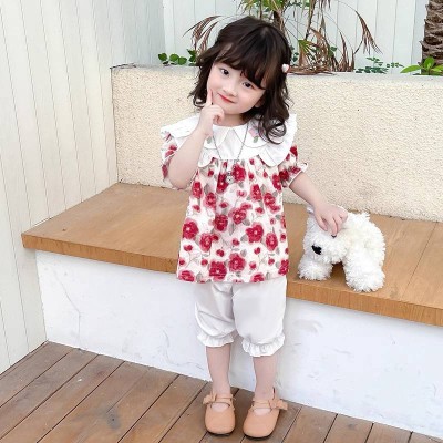 Girls' Red Rose Peter Pan Collar Set