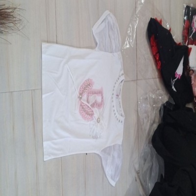 White Short-Sleeve Top with Pink Butterfly