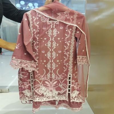 Graceful Dusty Rose Embroidered 3-Piece Festive Salwar Kameez Set