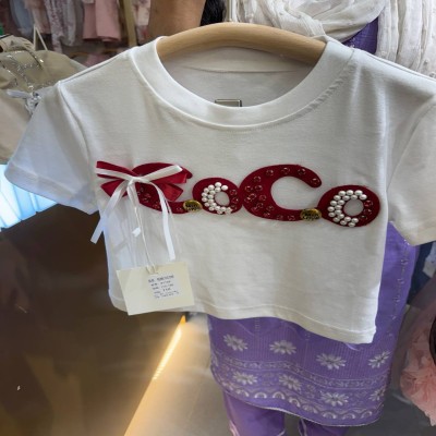 White "CoCo" Velvet Appliqué Embellished T-Shirt