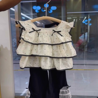 Little Girls' Polka Dot Tiered Ruffle Top & Flared Pants Set