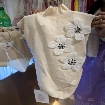 Elegant Floral Appliqué High Neck Girls Dress