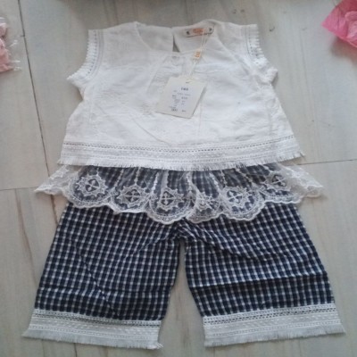 White Embroidered Top & Gingham Culottes Set