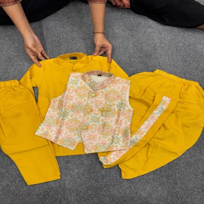 Boys Ethnic Yellow Panjabi & Dhuti Set   