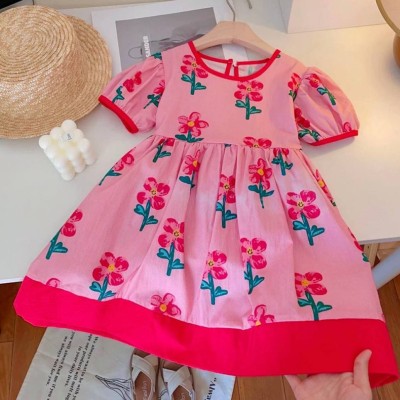 Pink Floral Print Cotton Frock
