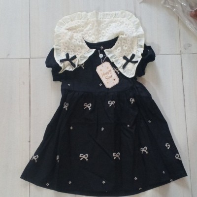 Vintage Black Bow-Embroidered Frock