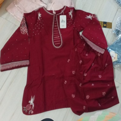 Maroon Embroidered Kurti Set