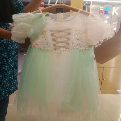 Girls Pastel Mint Green & White Sparkle Tulle Party Dress