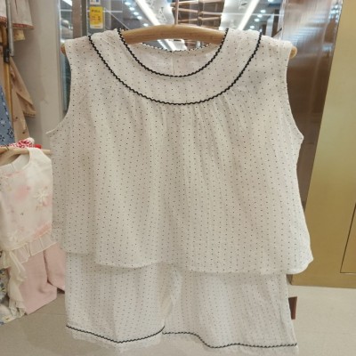 Girls' Off-White Micro-Polka Dot Sleeveless Top & Shorts