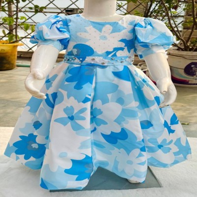 Azure Bloom Satin Silk Dress