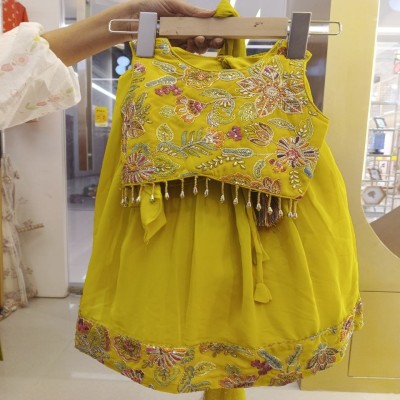 Girls' Mustard Yellow Embroidered Lehenga Choli