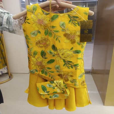 Vibrant Sunflower Yellow Floral Tunic & Skirt Set