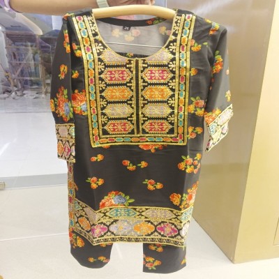 Stylish Black Floral Embroidered Girls Pakistani Suit Set