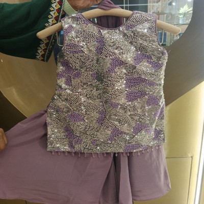 Girls Premium Lavender Sequin Embroidered Party Dress Set