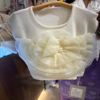 Elegant Organza Bow Front Girls Top