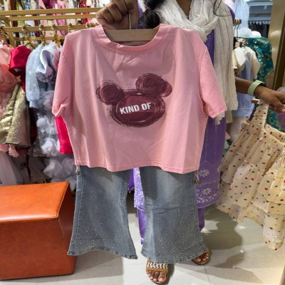 Pink Graphic Tee & Sparkle Flare Jeans 2-Piece Set