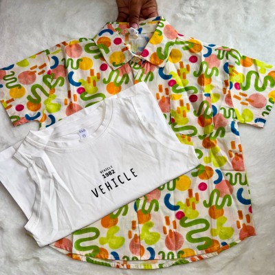  Vibrant Abstract Print Shirt & White Inner T-Shirt Set