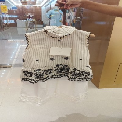 Off-White Striped Embroidered Top & Ruffled