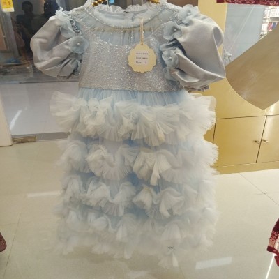 Ice Blue Sequin & Tiered Ruffle Princess Gown