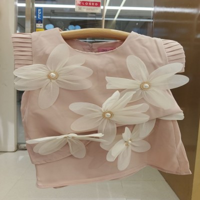 Girls 3D Floral Appliqué Designer Top