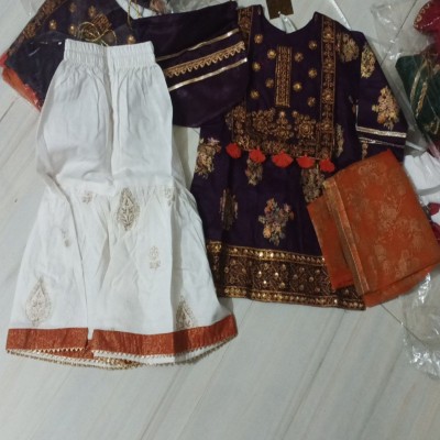 Embroidered Deep Purple & White Sharara Suit