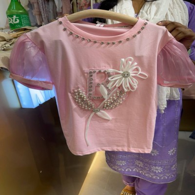 Pink Embellished Puff-Sleeve Top