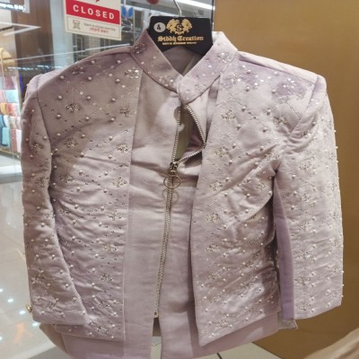Lavender Velvet Quilted & Sequin Embellished Indo-Western Sherwani