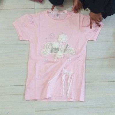 Light Pink Embellished "Smile" Short-Sleeve