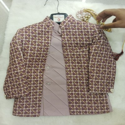 Mauve & Purple Geometric Printed Indo-Western Sherwani