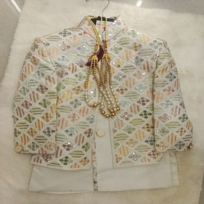 Off-White Mirror & Sequin Embroidered Geometric Sherwani