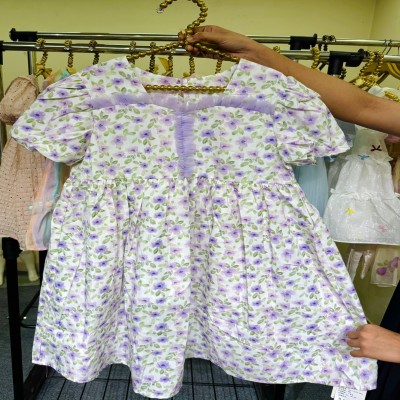Girls Lavender Floral Puff Sleeve Dress