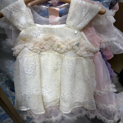 Creamy White Embroidered Ruffle Bodice Princess Party Dress