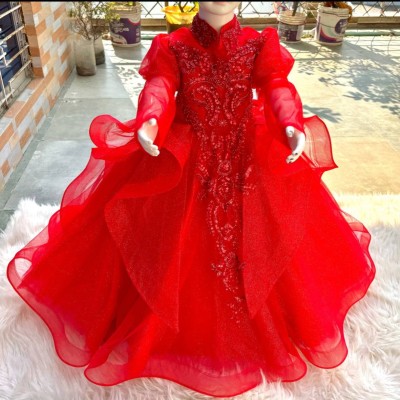 Scarlet Red Organza Ball Gown