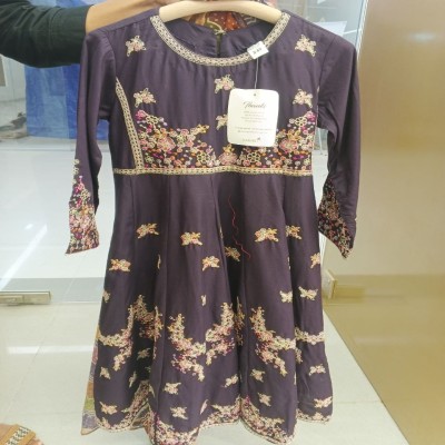 Purple Embroidered Floral Anarkali Frock by Garnet
